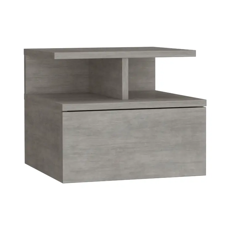 12" Gray Wood One Drawer Floating Nightstand