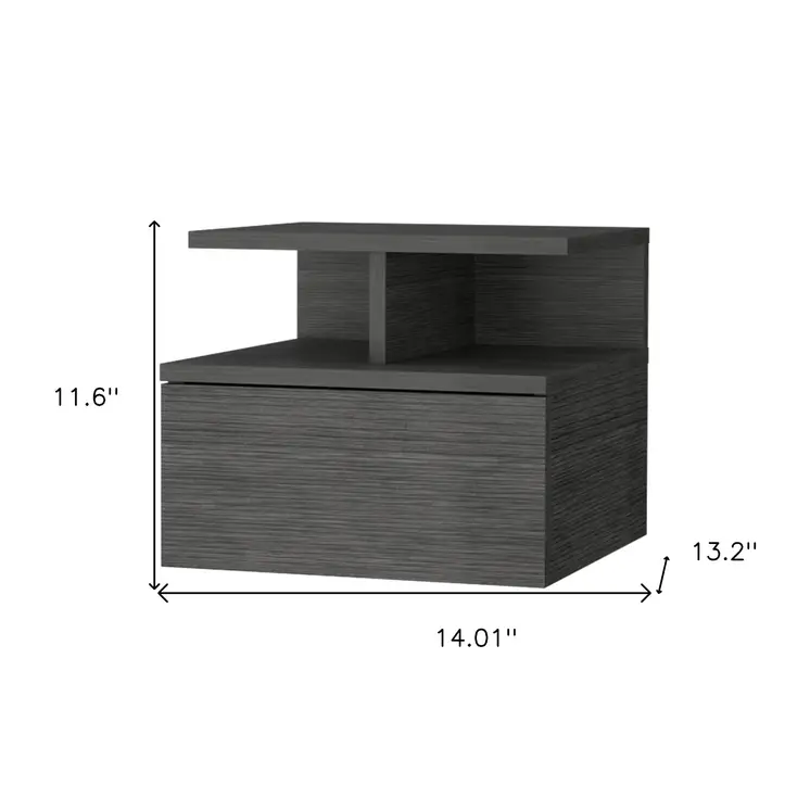12" Gray Wood One Drawer Floating Nightstand