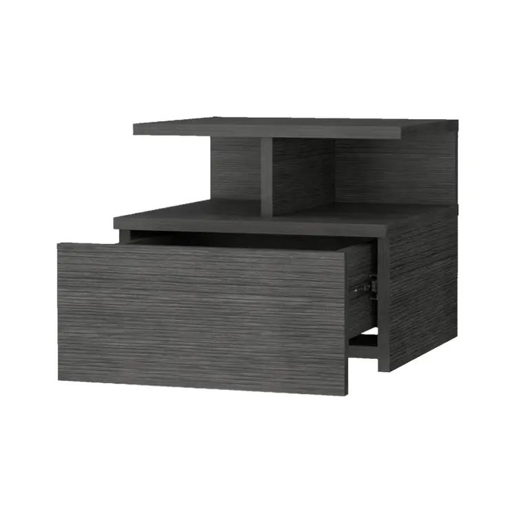 12" Gray Wood One Drawer Floating Nightstand