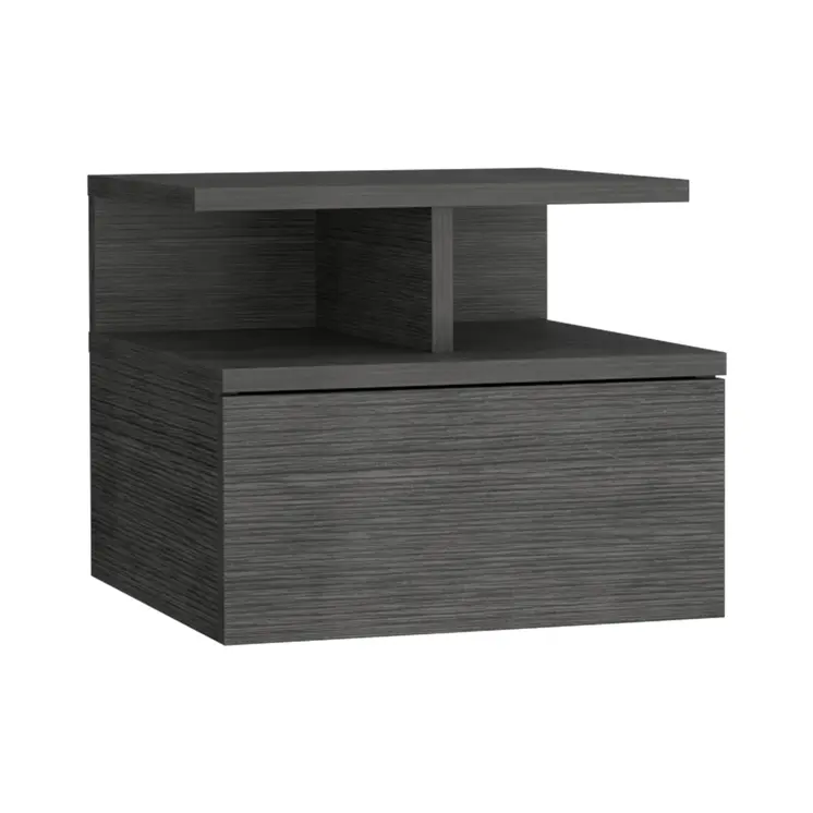 12" Gray Wood One Drawer Floating Nightstand