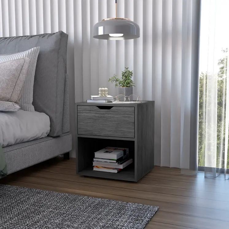20" Gray Wood One Drawer Nightstand