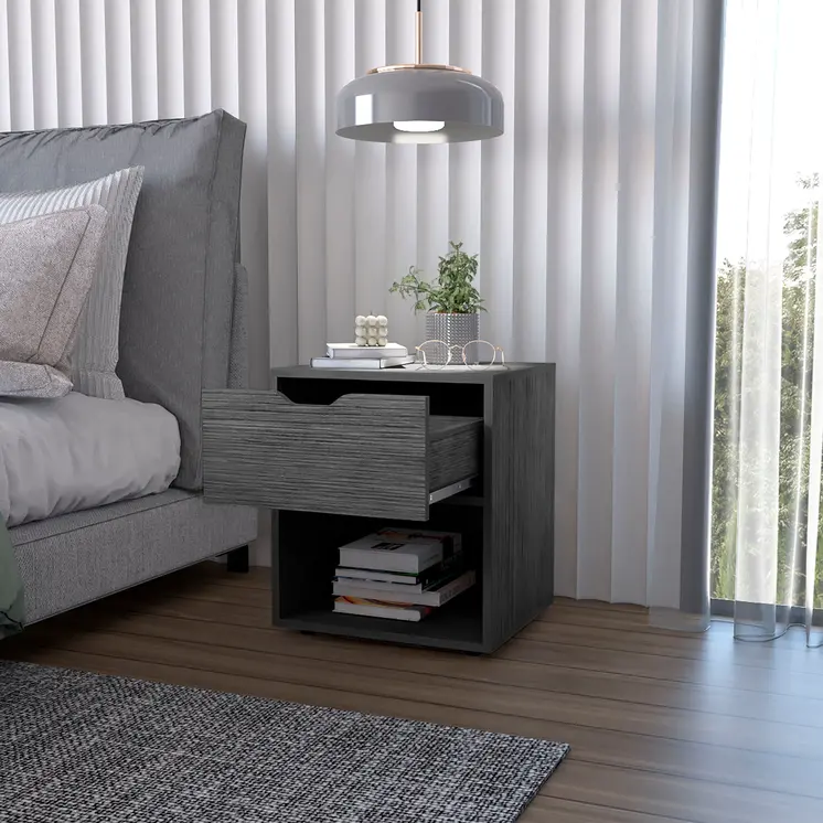 20" Gray Wood One Drawer Nightstand