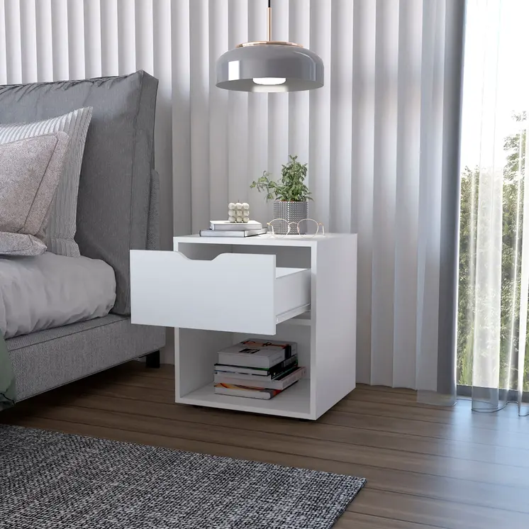 20" White Wood One Drawer Nightstand