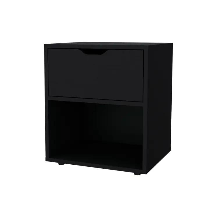 20" Black Wood One Drawer Nightstand