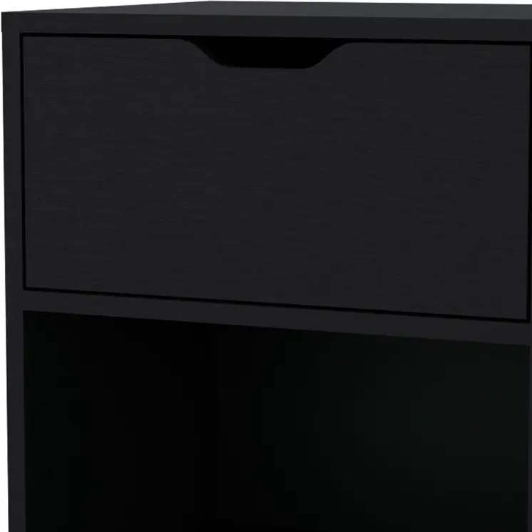 20" Black Wood One Drawer Nightstand