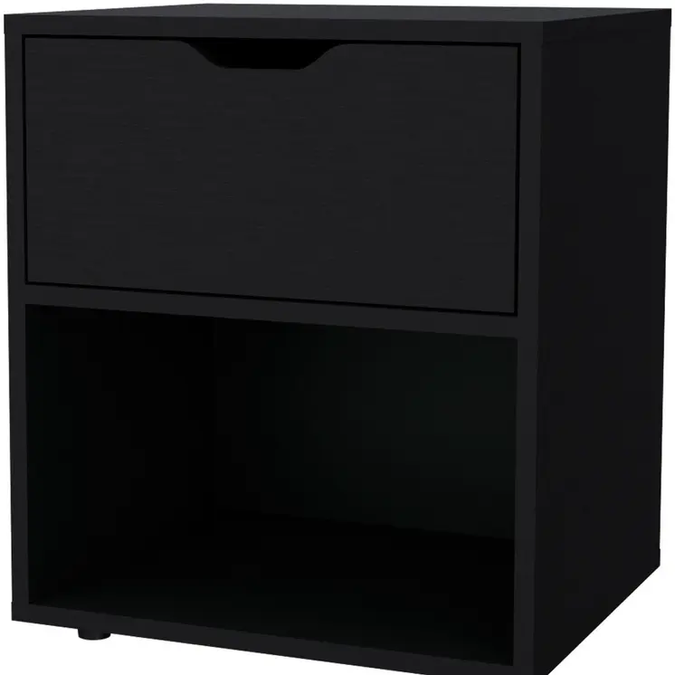 20" Black Wood One Drawer Nightstand