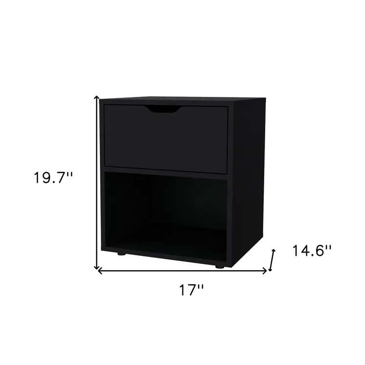 20" Black Wood One Drawer Nightstand