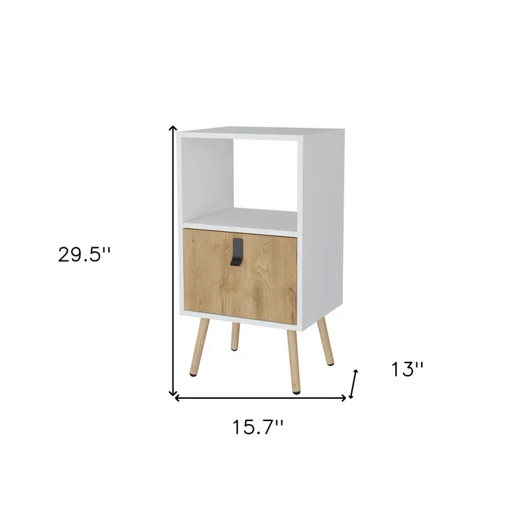 30" White And Natural Wood One Drawer Nightstand