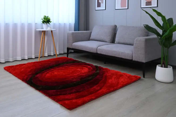 8' X 11' Red And Black Geometric Shag Hand Tufted Area Rug