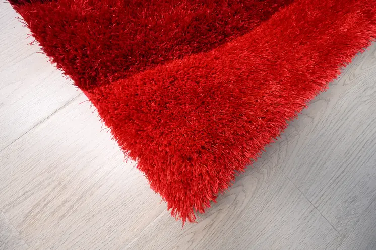 8' X 11' Red And Black Geometric Shag Hand Tufted Area Rug