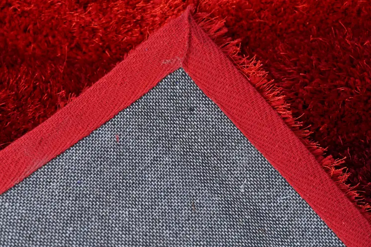8' X 11' Red And Black Geometric Shag Hand Tufted Area Rug