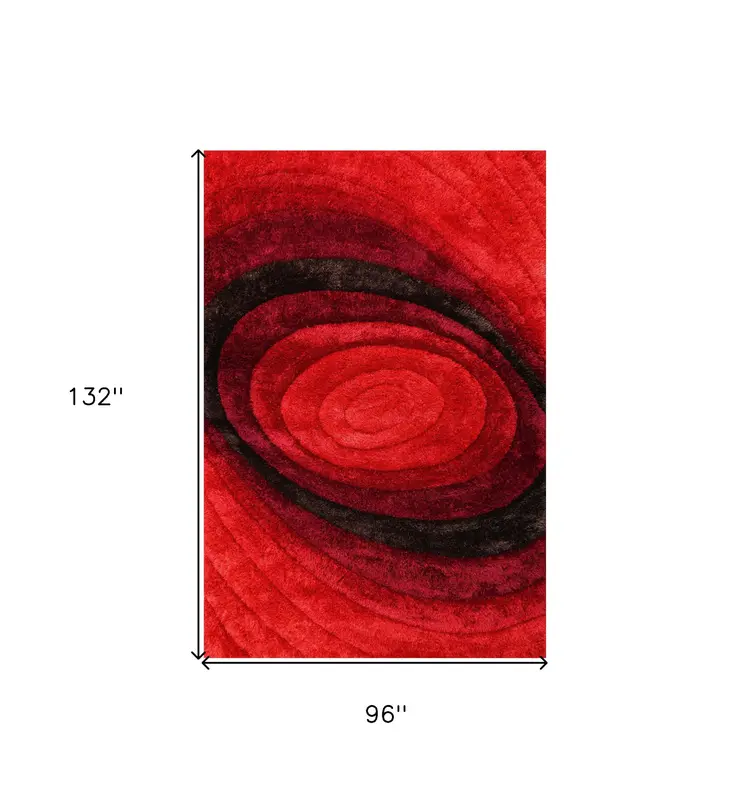 8' X 11' Red And Black Geometric Shag Hand Tufted Area Rug