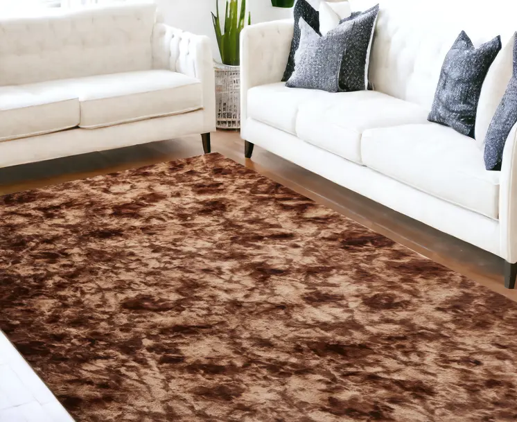 7' X 10' Brown and Bronze FauX Fur Shag Non Skid Area Rug