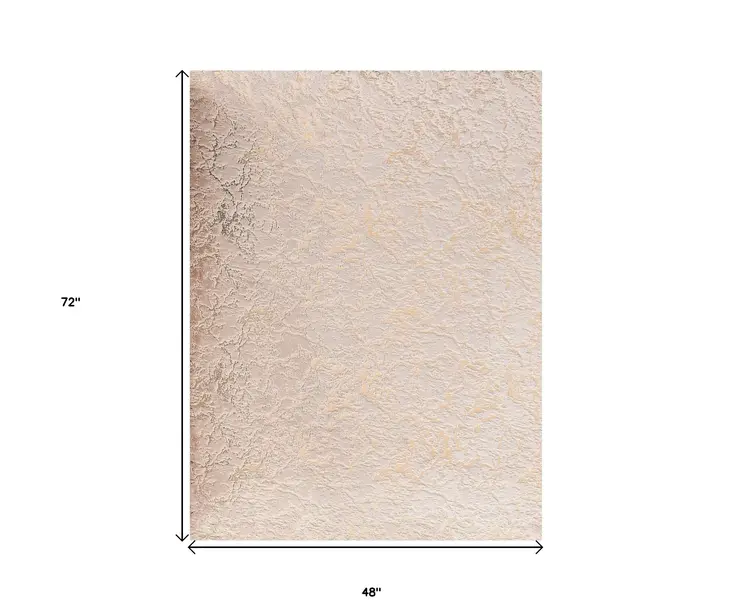 4' X 6' Beige and Gold Faux Fur Abstract Shag Non Skid Area Rug