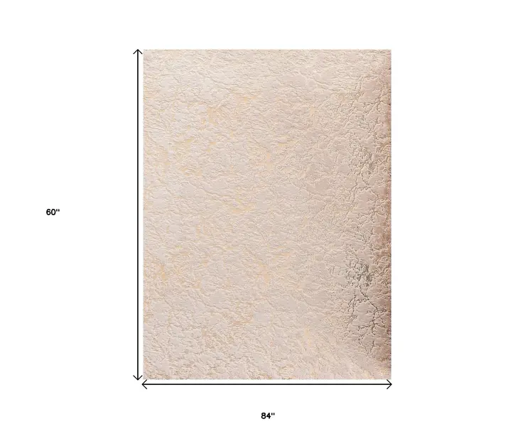 5' X 7' Beige and Gold Faux Fur Abstract Shag Non Skid Area Rug