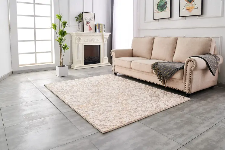 8' X 11' Beige and Gold Faux Fur Abstract Shag Non Skid Area Rug