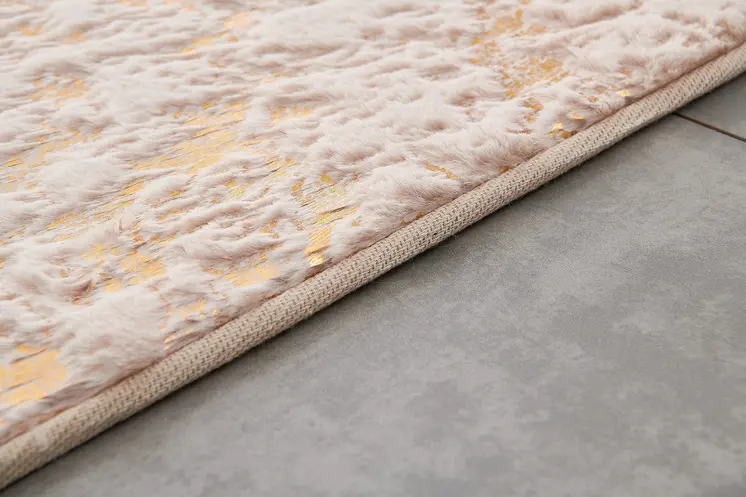 8' X 11' Beige and Gold Faux Fur Abstract Shag Non Skid Area Rug
