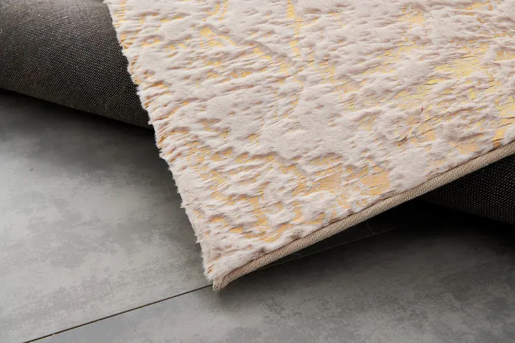8' X 11' Beige and Gold Faux Fur Abstract Shag Non Skid Area Rug