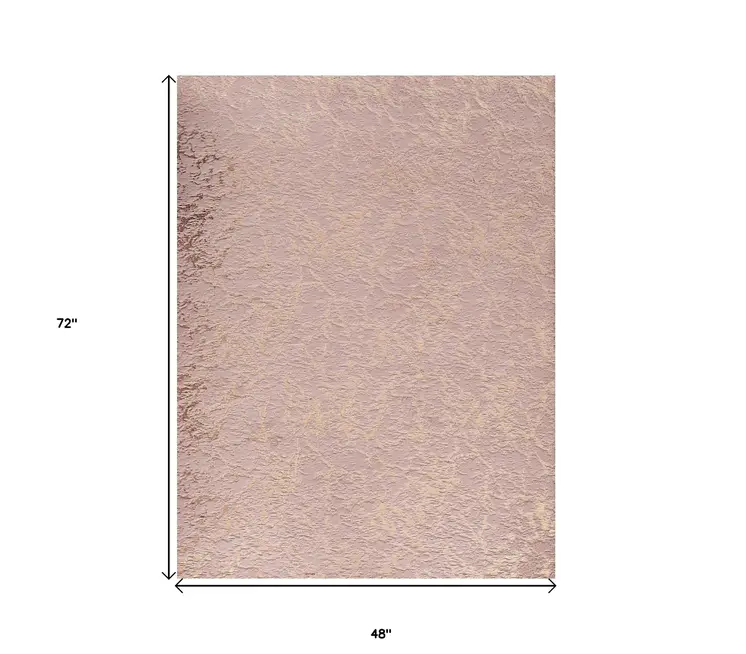 4' X 6' Pink and Gold Faux Fur Abstract Shag Non Skid Area Rug