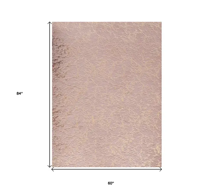 5' X 7' Pink and Gold Faux Fur Abstract Shag Non Skid Area Rug
