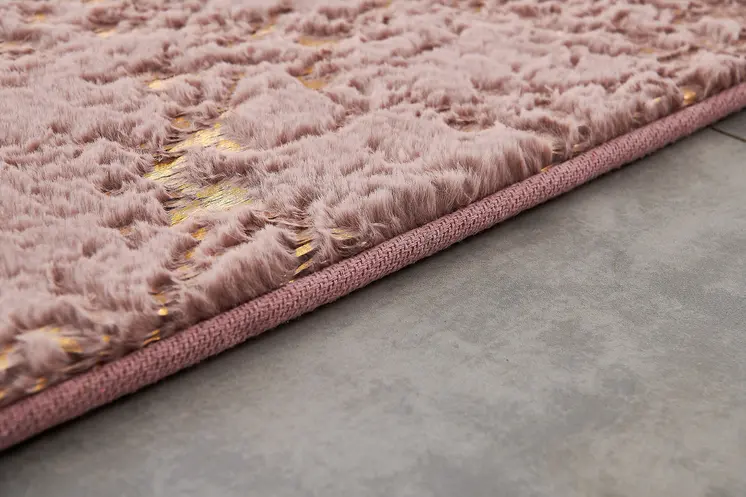 8' X 11' Pink and Gold Faux Fur Abstract Shag Non Skid Area Rug