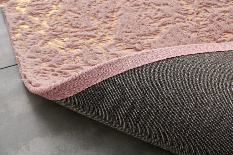8' X 11' Pink and Gold Faux Fur Abstract Shag Non Skid Area Rug