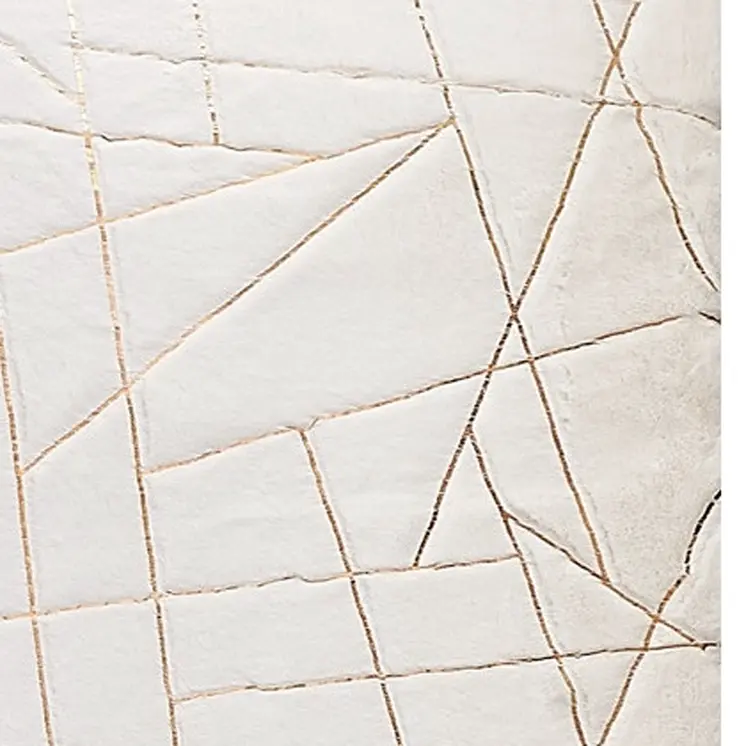 3' X 5' White and Gold Faux Fur Abstract Shag Non Skid Area Rug