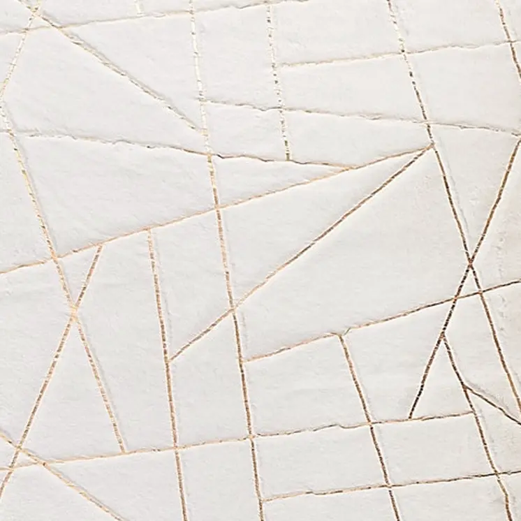 4' X 6' White and Gold Faux Fur Abstract Shag Non Skid Area Rug