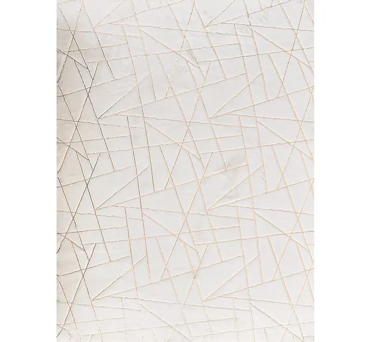 5' X 7' White and Gold Faux Fur Abstract Shag Non Skid Area Rug