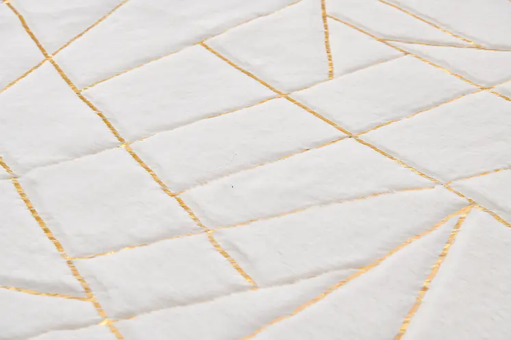 5' X 7' White and Gold Faux Fur Abstract Shag Non Skid Area Rug