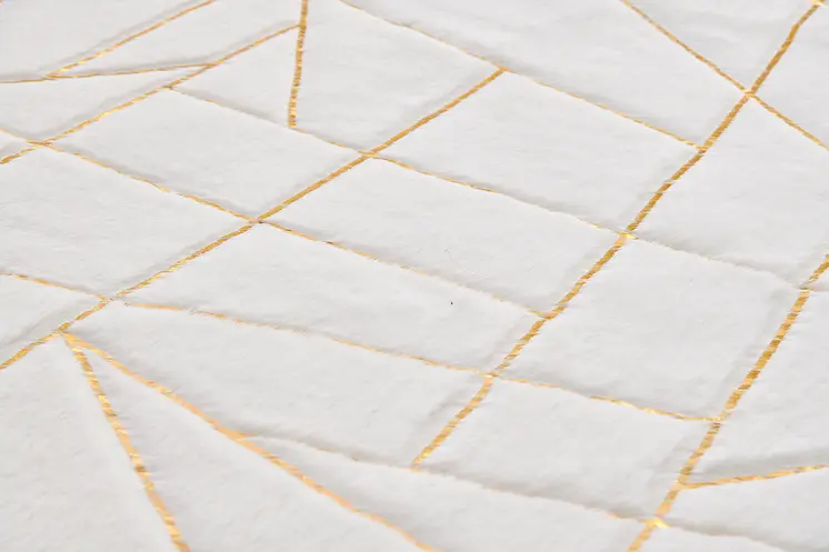 5' X 7' White and Gold Faux Fur Abstract Shag Non Skid Area Rug