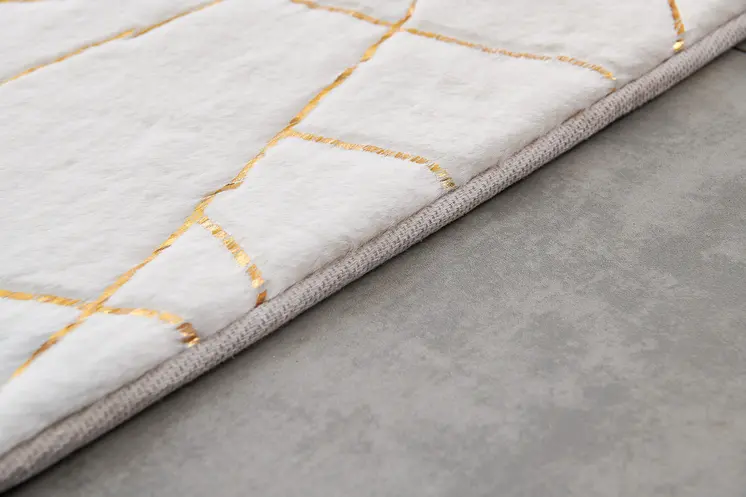 5' X 7' White and Gold Faux Fur Abstract Shag Non Skid Area Rug