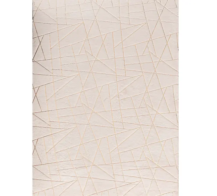 3' X 5' Beige and Gold Faux Fur Abstract Shag Non Skid Area Rug