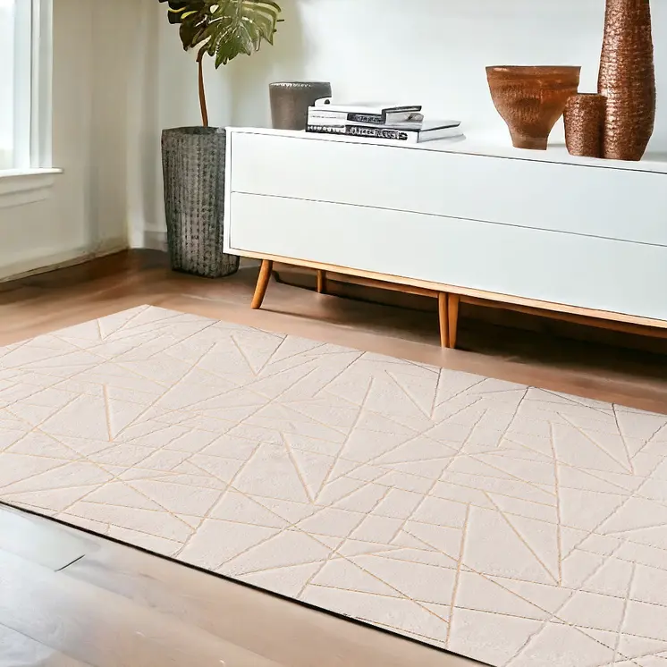 4' X 6' Beige and Gold Faux Fur Abstract Shag Non Skid Area Rug