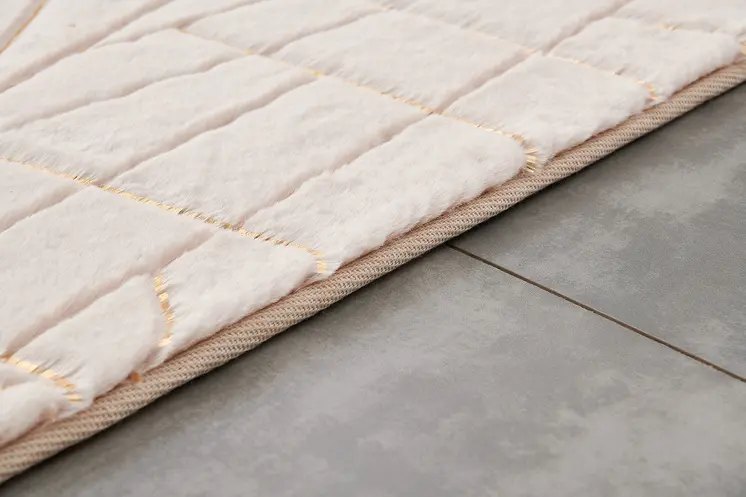 4' X 6' Beige and Gold Faux Fur Abstract Shag Non Skid Area Rug