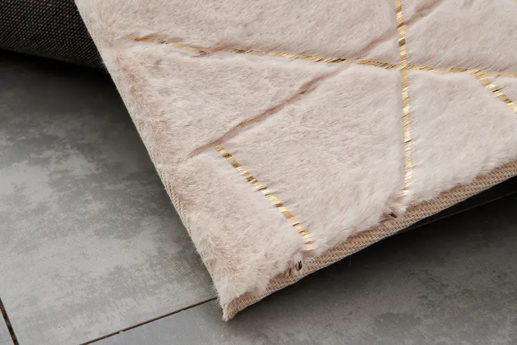 4' X 6' Beige and Gold Faux Fur Abstract Shag Non Skid Area Rug