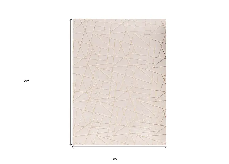 6' X 9' Beige and Gold Faux Fur Abstract Shag Non Skid Area Rug