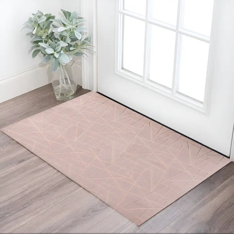 2' X 3' Pink and Gold Faux Fur Abstract Shag Non Skid Area Rug