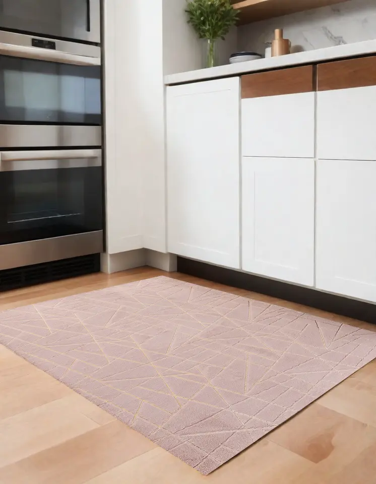 4' X 6' Pink and Gold Faux Fur Abstract Shag Non Skid Area Rug