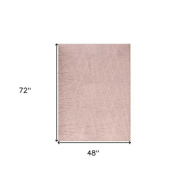 4' X 6' Pink and Gold Faux Fur Abstract Shag Non Skid Area Rug