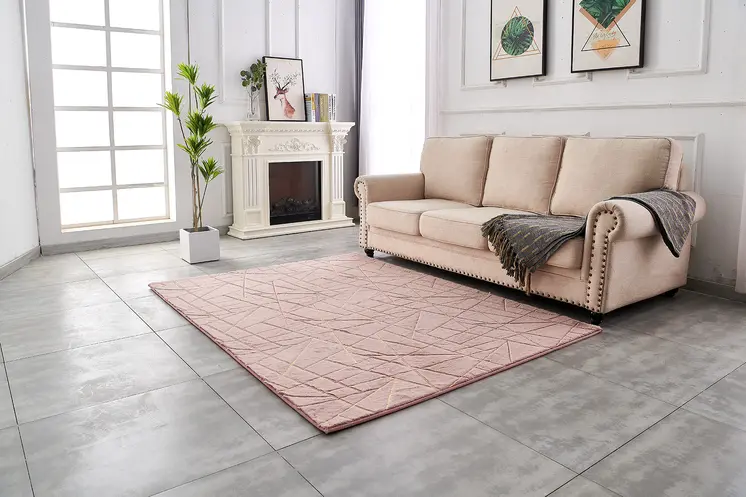 4' X 6' Pink and Gold Faux Fur Abstract Shag Non Skid Area Rug