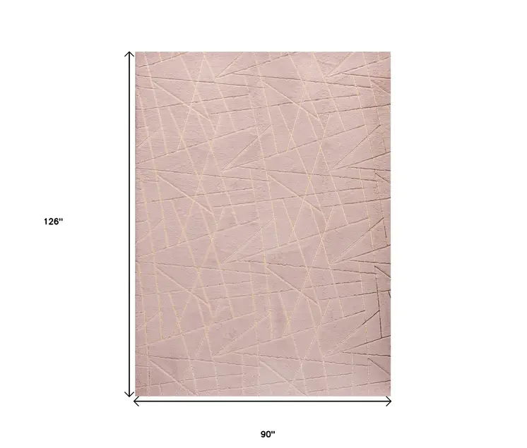8' X 11' Pink and Gold Faux Fur Abstract Shag Non Skid Area Rug