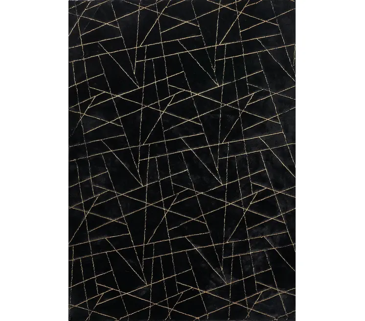4' X 6' Black and Gold Faux Fur Abstract Shag Non Skid Area Rug