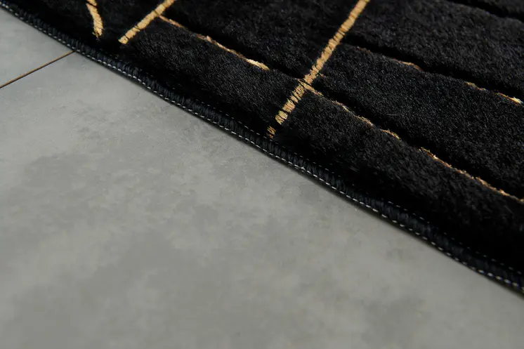 8' X 11' Black and Gold Faux Fur Abstract Shag Non Skid Area Rug