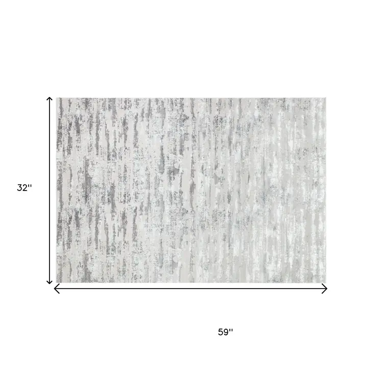 3' X 5' Silver Gray And Off White Abstract Washable Area Rug