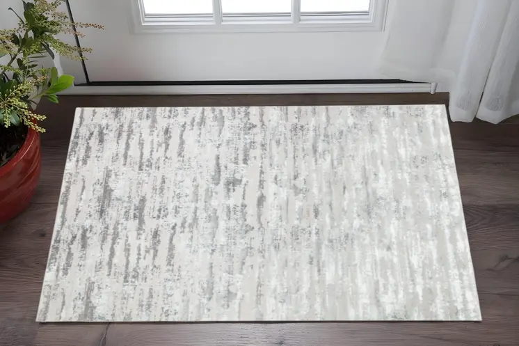 3' X 5' Silver Gray And Off White Abstract Washable Area Rug