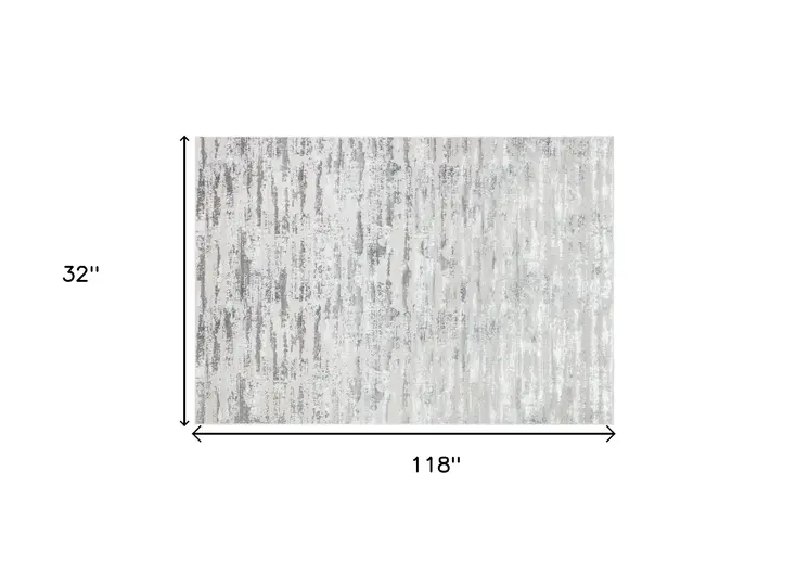 10' Gray Off White And Silver Abstract Washable Runner Rug
