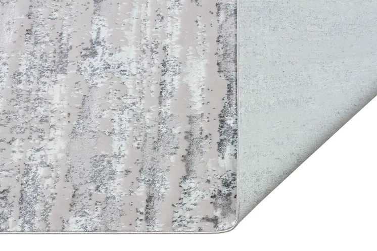 4' X 6' Silver Gray And Off White Abstract Washable Area Rug