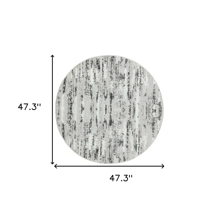 4' Silver Gray And Off White Abstract Washable Round Rug