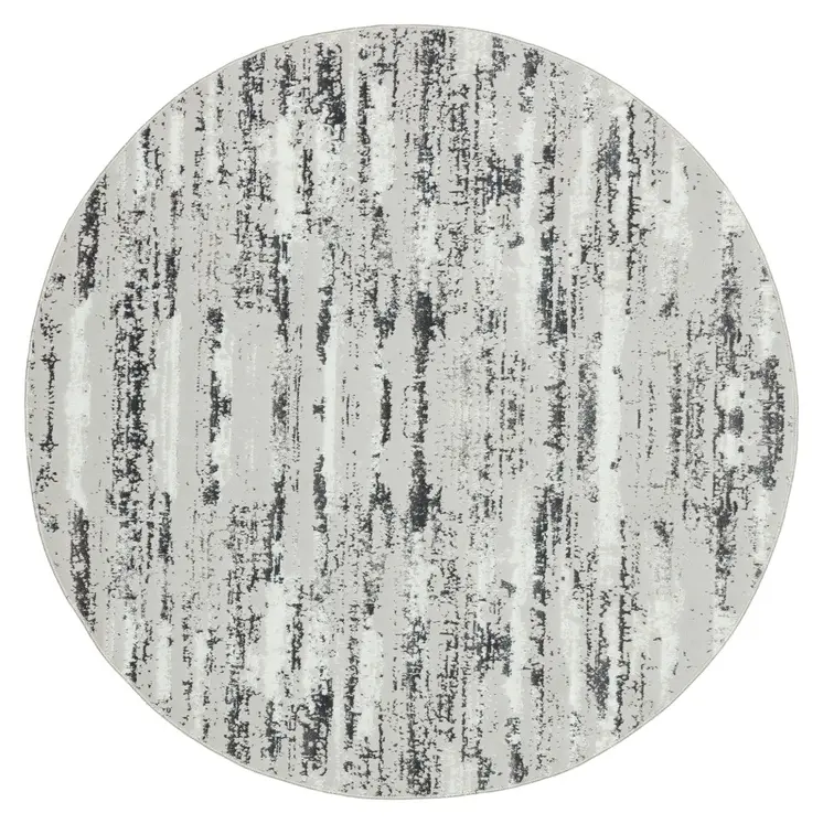 7' Silver Gray And Off White Abstract Washable Round Rug